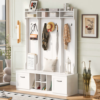 5 In 1 Entryway Bench With Coat Rack, 7 Sturdy Hooks, 2 Spacious Drawers And Adjustable Shelves