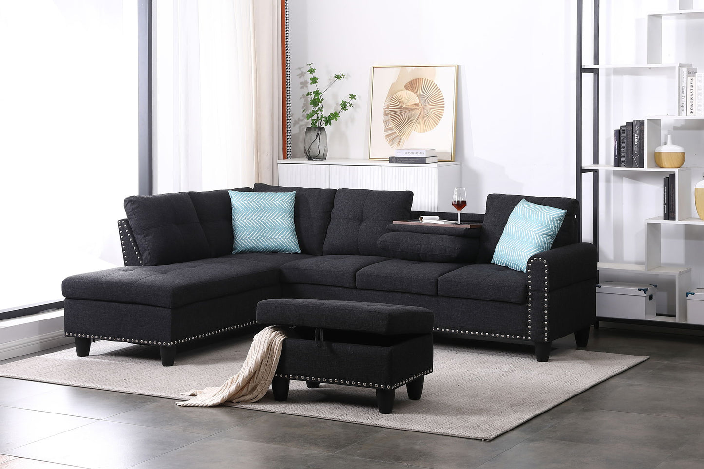 Alger - Left Hand Facing Sofa & Chaise With Ottoman