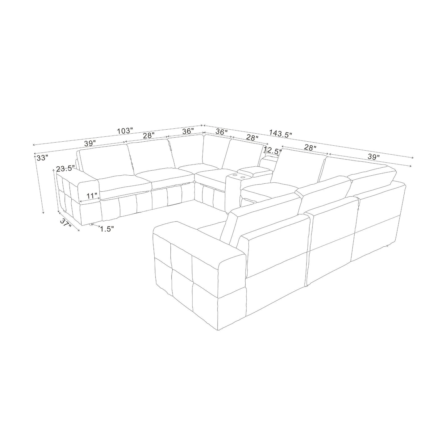 Modular Sectional With Large Square Arms