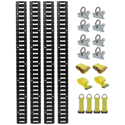 18 Pieces E Track Tie-Down Rail Kit For Trucks, Vans, And Garages With O-Ring Anchors And Ratchet Straps - Black