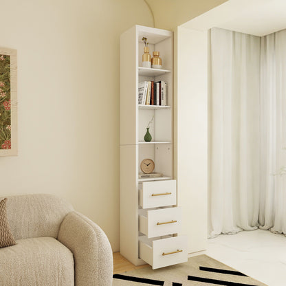 Rectangular Side Storage Cabinet With 3 Drawers For Bedroom - White