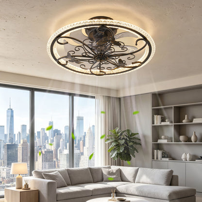Ceiling Fan With Lights Remote Control, 6 Speeds 3 Color Caged Ceiling Fan - Matte Black
