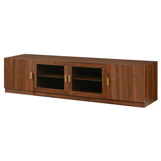 TV Stand, Media Console With Glass Doors And LED Lights, Adjustable Shelf Storage - Walnut