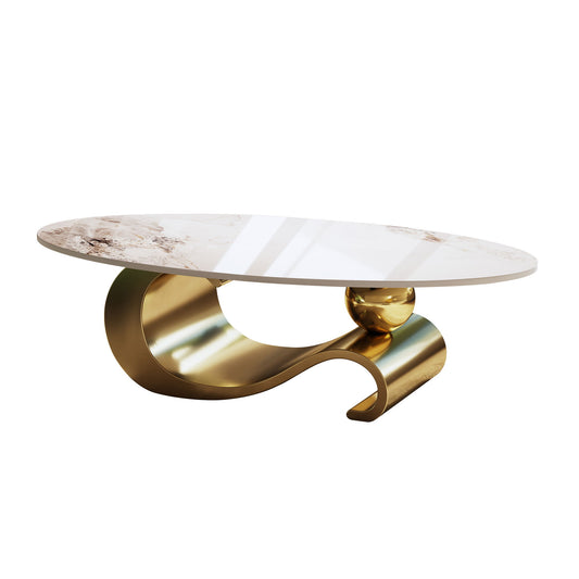 Oval Coffee Table For Living Room - Gold / White