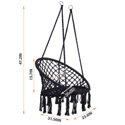 Macrame Hanging Hammock Chair, Rope Swing For Indoor And Outdoor Use