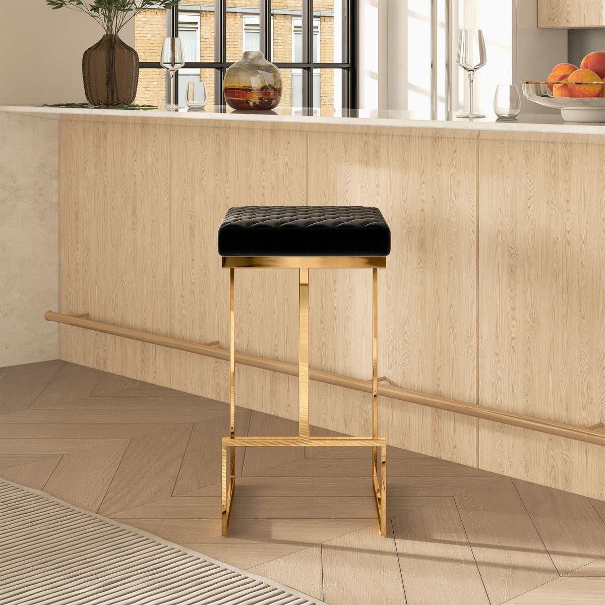 Joel - Upholstered Stool - Black / Gold