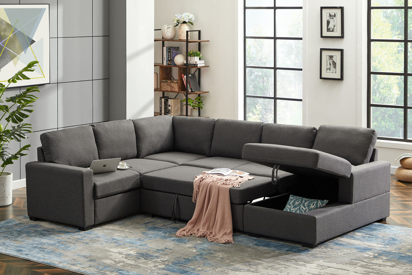 Ketterman - 4 Piece Upholstered Sectional - Dark Gray