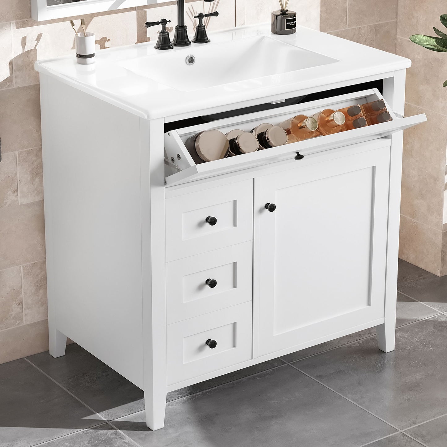 Bathroom Vanity With Sink, 3 Drawers And Adjustable Shelf, Freestanding Storage Unit