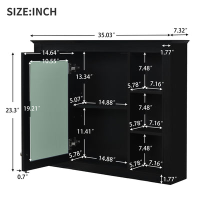 Wall-Mounted Medicine Cabinet With Mirror, 6 Open Shelves And Adjustable Interior - Black