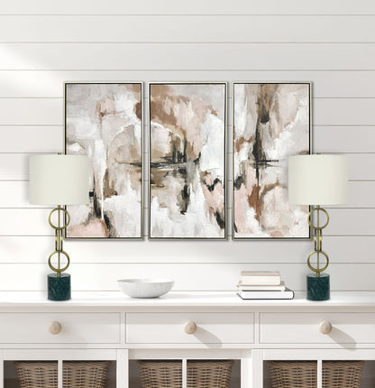 "Marble Harmony" Metal Table Lamp On Marble Base (Set of 2) - Green Marble / Matte Golden Bronze