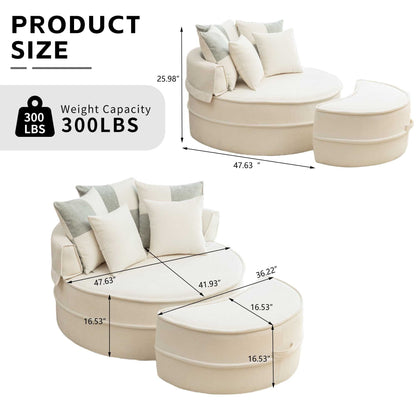 Modern Oversized Round Barrel Accent Chair With Ottoman
