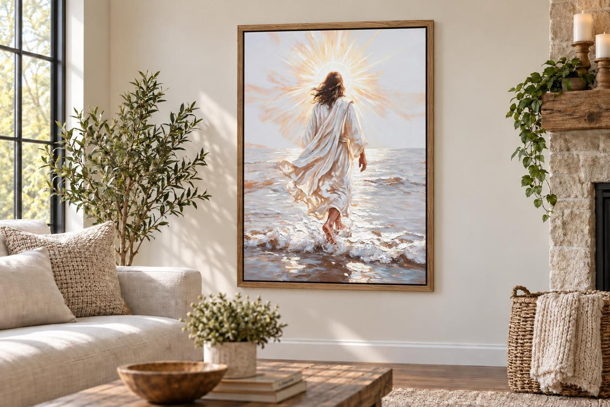 Steps Toward Glory - 36 X 48 - Hand-Embellished Canvas In Frame - White, Gray, Cream, Brown