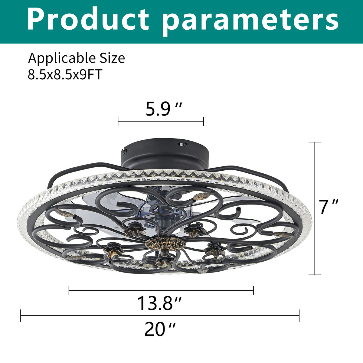 Flower Caged Ceiling Fan With LED Light And Remote Control - Matte Black