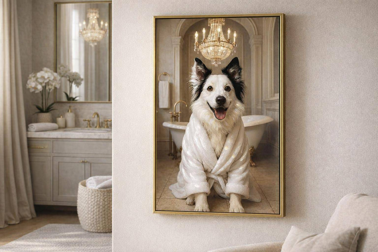 Spa Pup I Hand-Embellished Canvas In Frame - Black / Gold