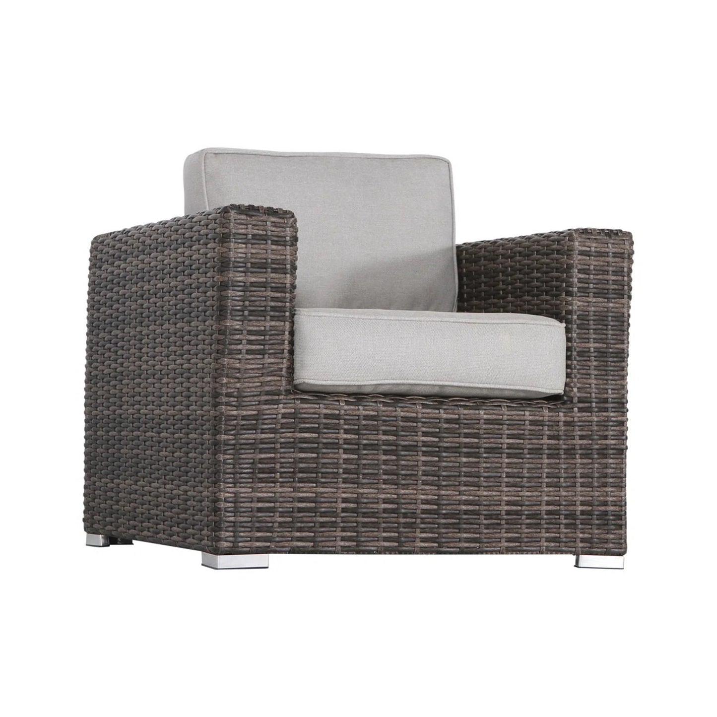 Rattan Wicker Patio Set With Cushions And Concrete Fire Pit
