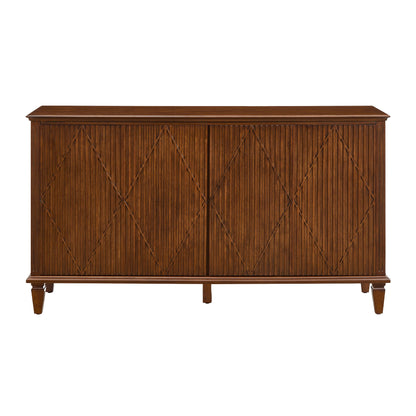 TV Stand With Carved Geometric Doors, Storage Cabinet For Living Room - Walnut