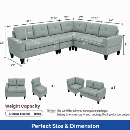Modular L - Shaped Sectional Sofa 6 Seater 4 Piece, Couch With Chaise - Green
