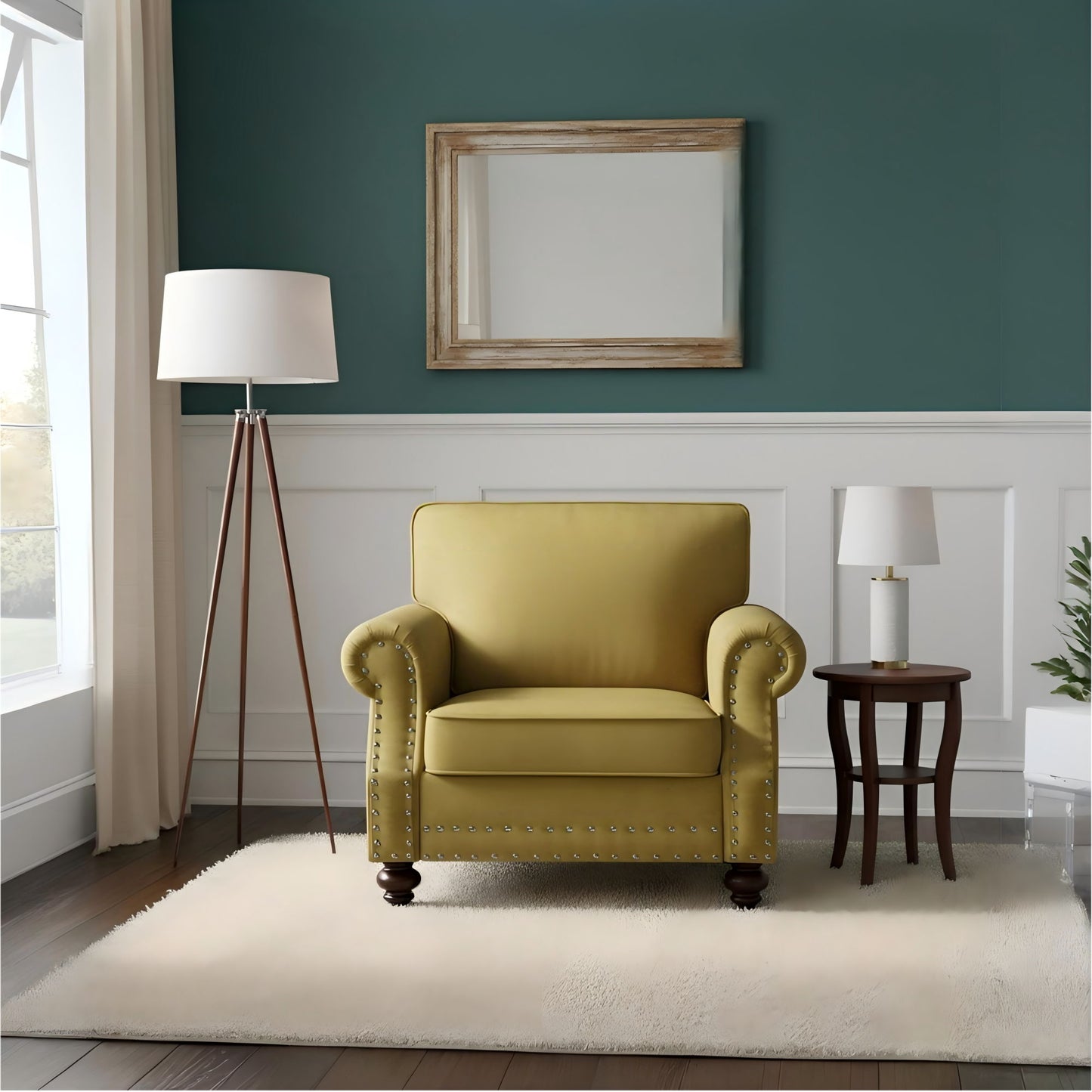 Upholstered Accent Armchair With Turned Legs For Living Room