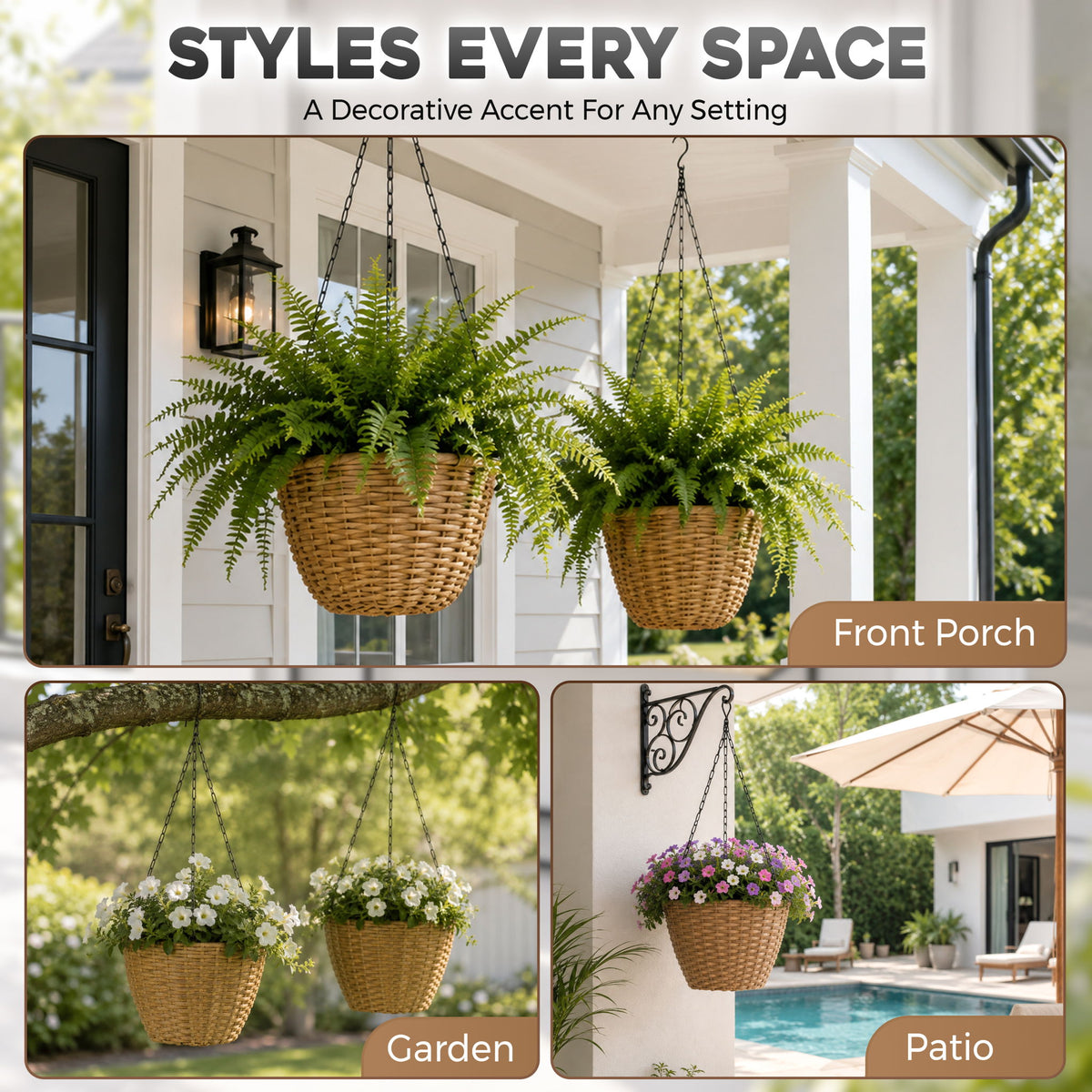 Hanging Planters, Indoor Outdoor Plant Holders (Set of 2) - Brown
