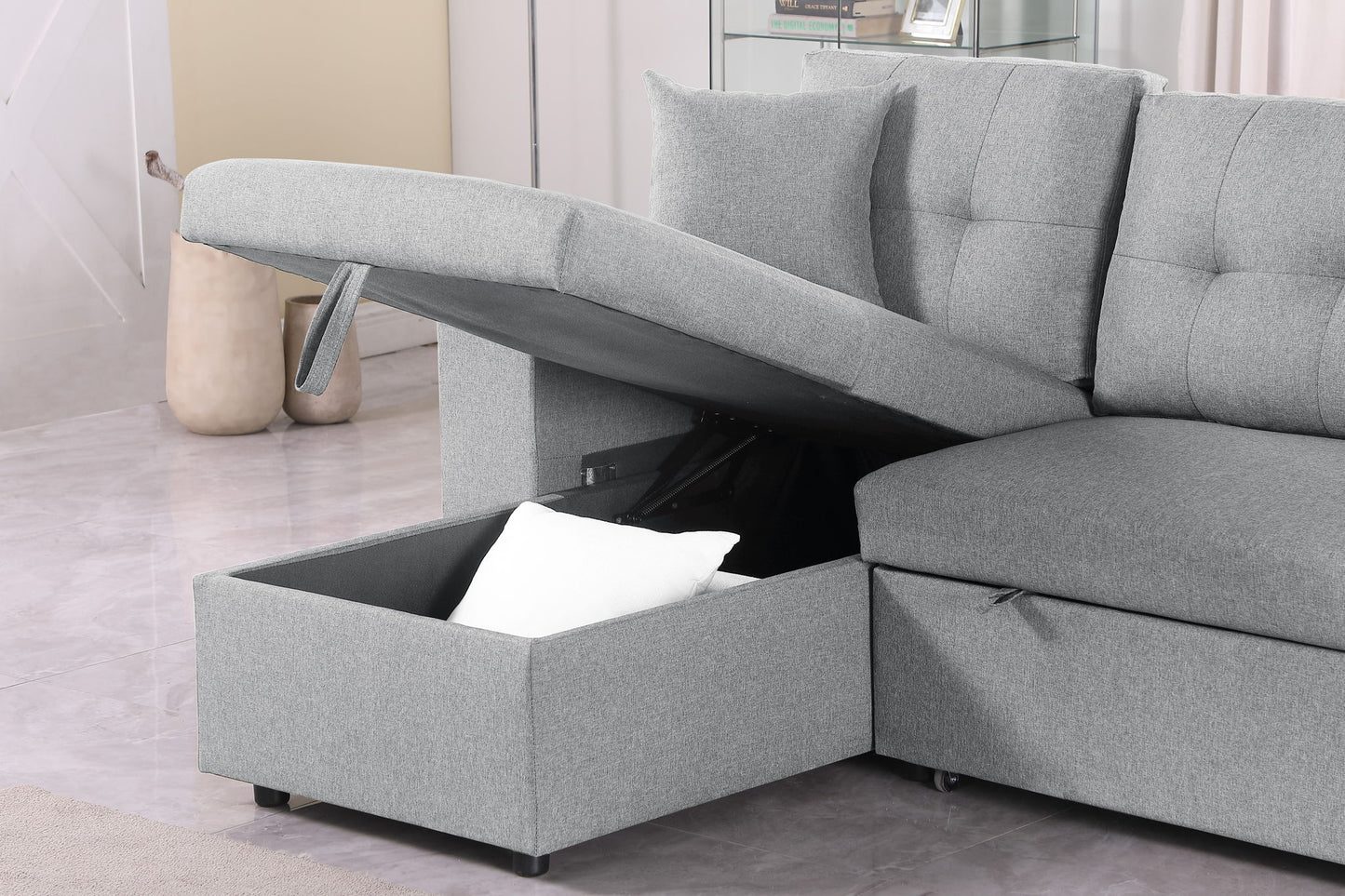 Daniel - Upholstered Reversible Sectional With Pull Out Loveseat - Light Gray