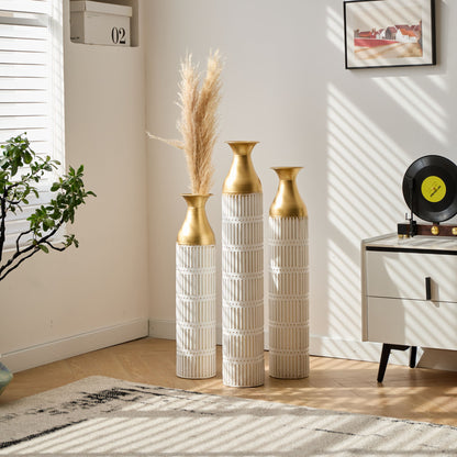 Floor Metal Vases Decorated White Metal Vases (Set of 3) Gorgeous Home Decoration Large Glazed Metal Vases - White