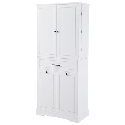 Freestanding Bathroom Storage Cabinet With Doors, Drawers, And Tilt Out Laundry Hamper - White