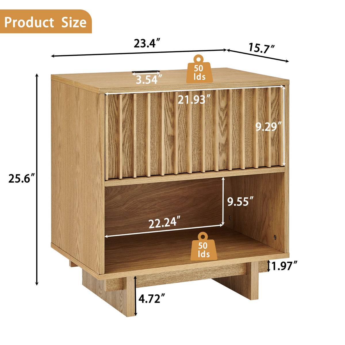 Nightstand With Hidden Charging Station USB Ports & Outlet Hole