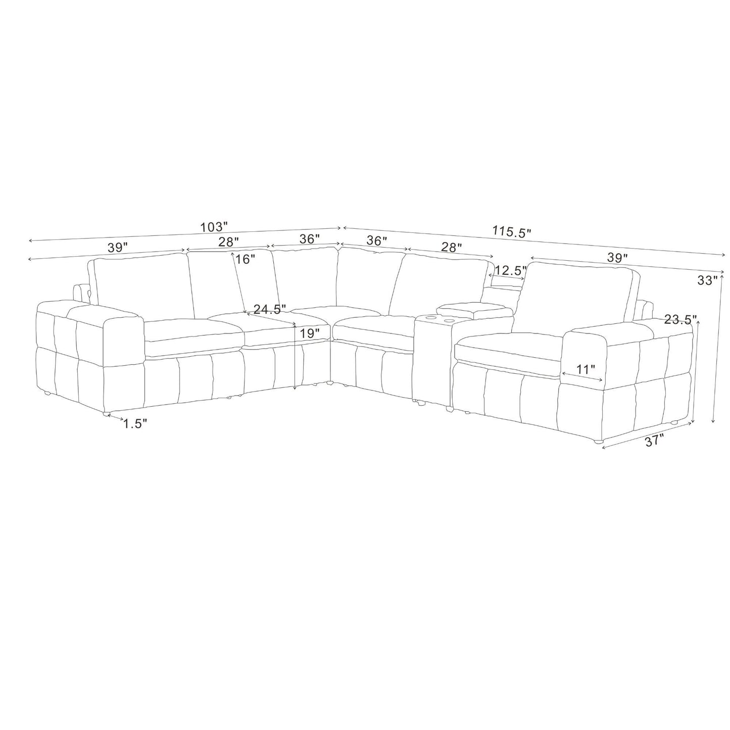 Modular Sectional With Large Square Arms