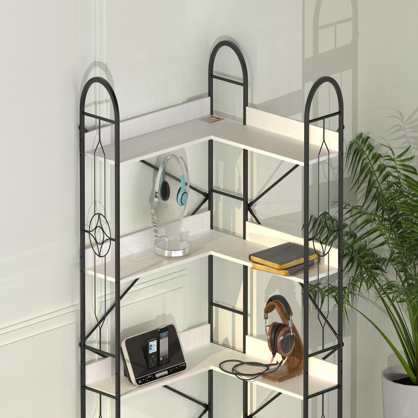 Industrial Style Corner Bookshelf With Thickened Iron Frame