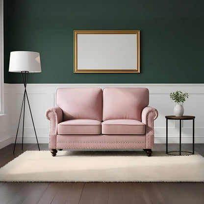 Loveseat Sofa With Nailhead Detail & Turned Legs, 2 Seater Upholstered Couch