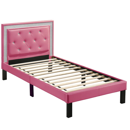 Glamours Style Bed With Diamond Tufted Padded Headboard