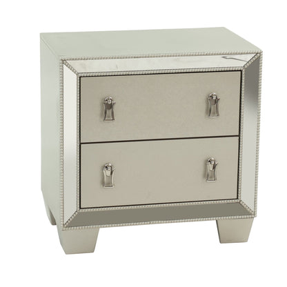 Nightstand With 2 Drawers And Mirror Accent - Silver