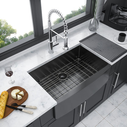 Farmhouse Kitchen Sink, Stainless Steel, Apron Front