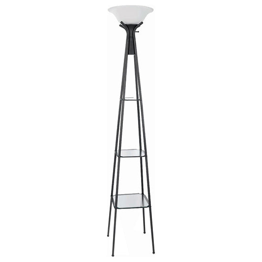 Sentinel - 3 Shelf Frosted Torchiere Floor Lamp With Shelves - Black