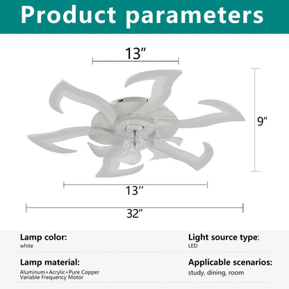 Flower Ceiling Fan With LED Dimmable Light, Flush Mount Ceiling Fan With Remote Control, Low Profile Design, 6 Speeds, Timing Function