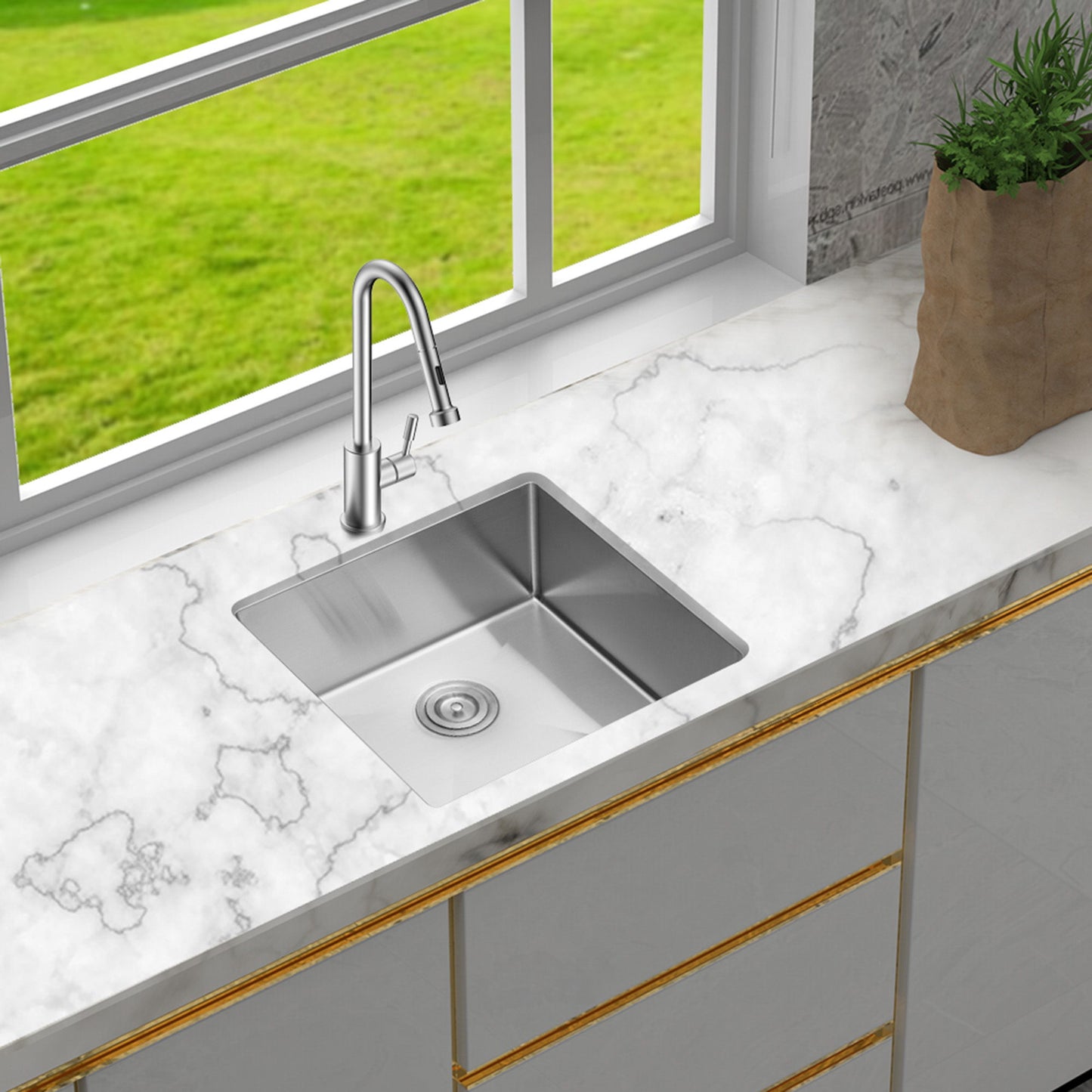 Undermount Stainless Steel Kitchen Sink, Deep Single Bowl Basin