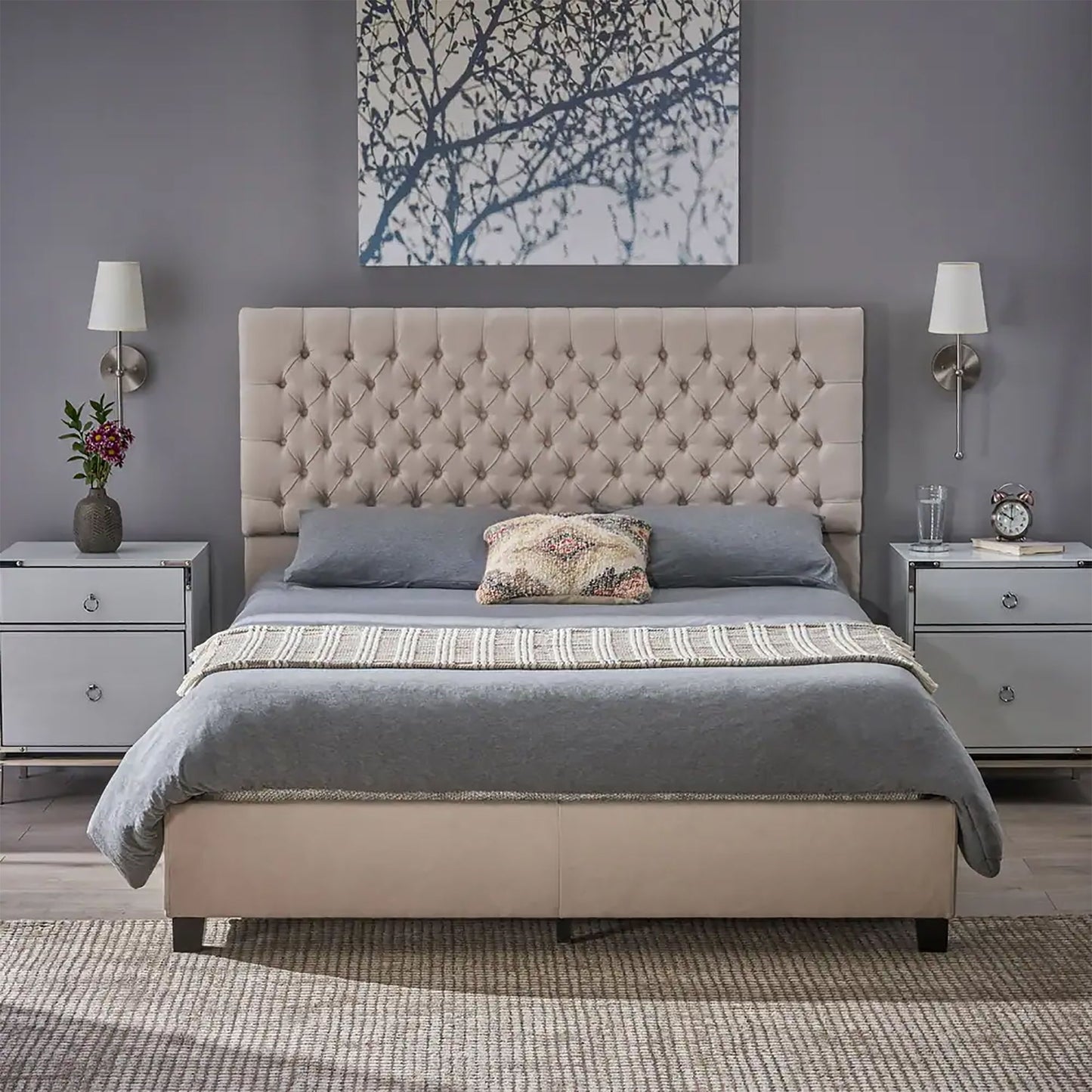 Cumulus - Fully Upholstered Fabric Queen Bed Set - Ivory