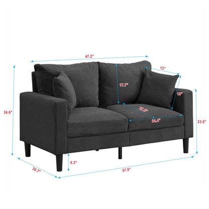 Modern Upholstered Loveseat Sofa With High Resilience, Wooden Frame - Dark Gray