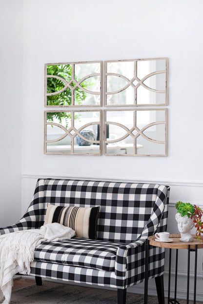 Rectangular Wooden Wall Mirror With Antique Frame, Vertical Or Horizontal Home Decor For Living Room (Set of 2)