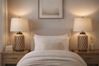 Diamond Weave Ceramic, PU Leather & Metal Table Lamp (Set of 2) - Terra