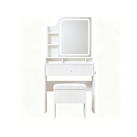 Smart LED Mirror Vanity Set With Storage For Bedrooms - Cream White