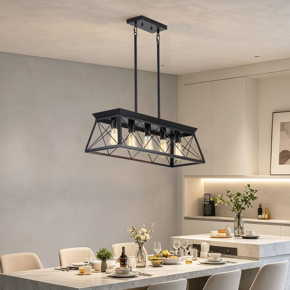 Chandelier Pendant Light For Dining Room Kitchen, 5 Light Fixture With Adjustable Height