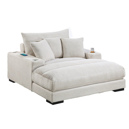 Upholstered Chaise Lounge With Cup Holders USB Port And Pillows