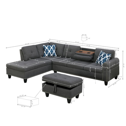 Alger - Left Hand Facing Sofa & Chaise With Ottoman - Dark Gray