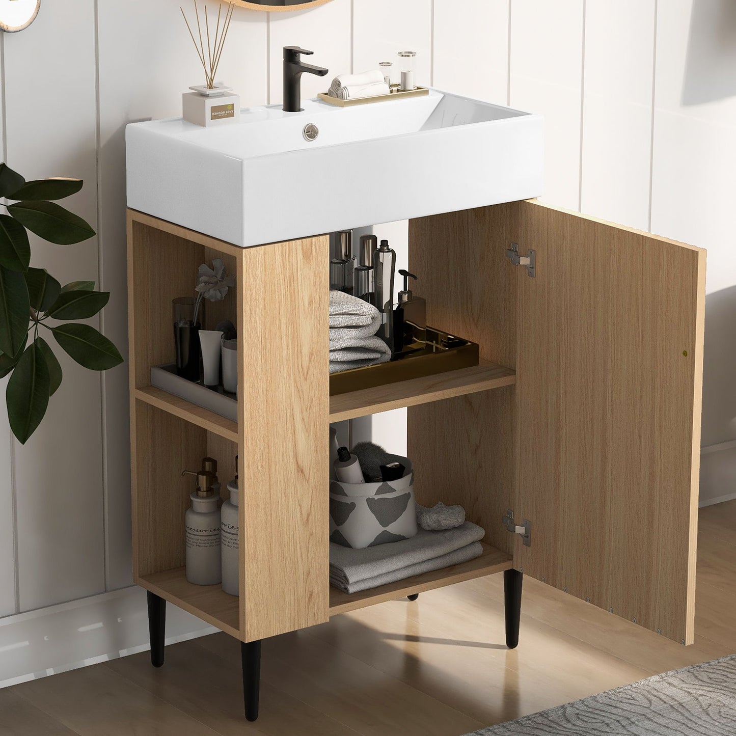 Bathroom Vanity, Combo Cabinet, Bathroom Storage Cabinet, Single Ceramic Sink