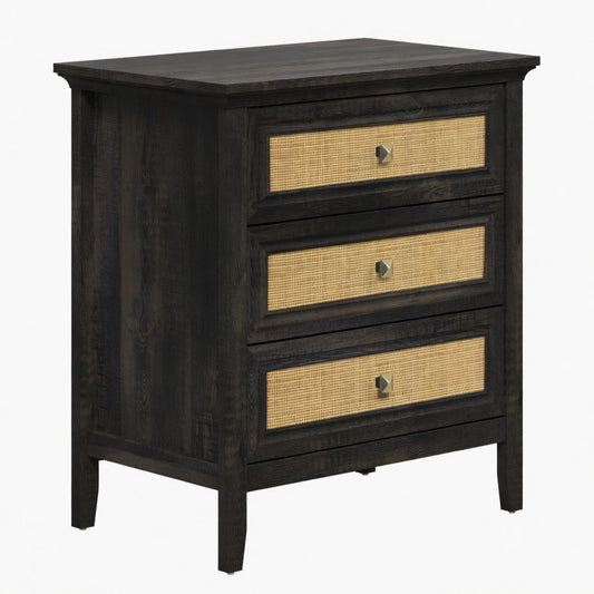 Nightstand With 3 Drawers, Tall End Table - Brown
