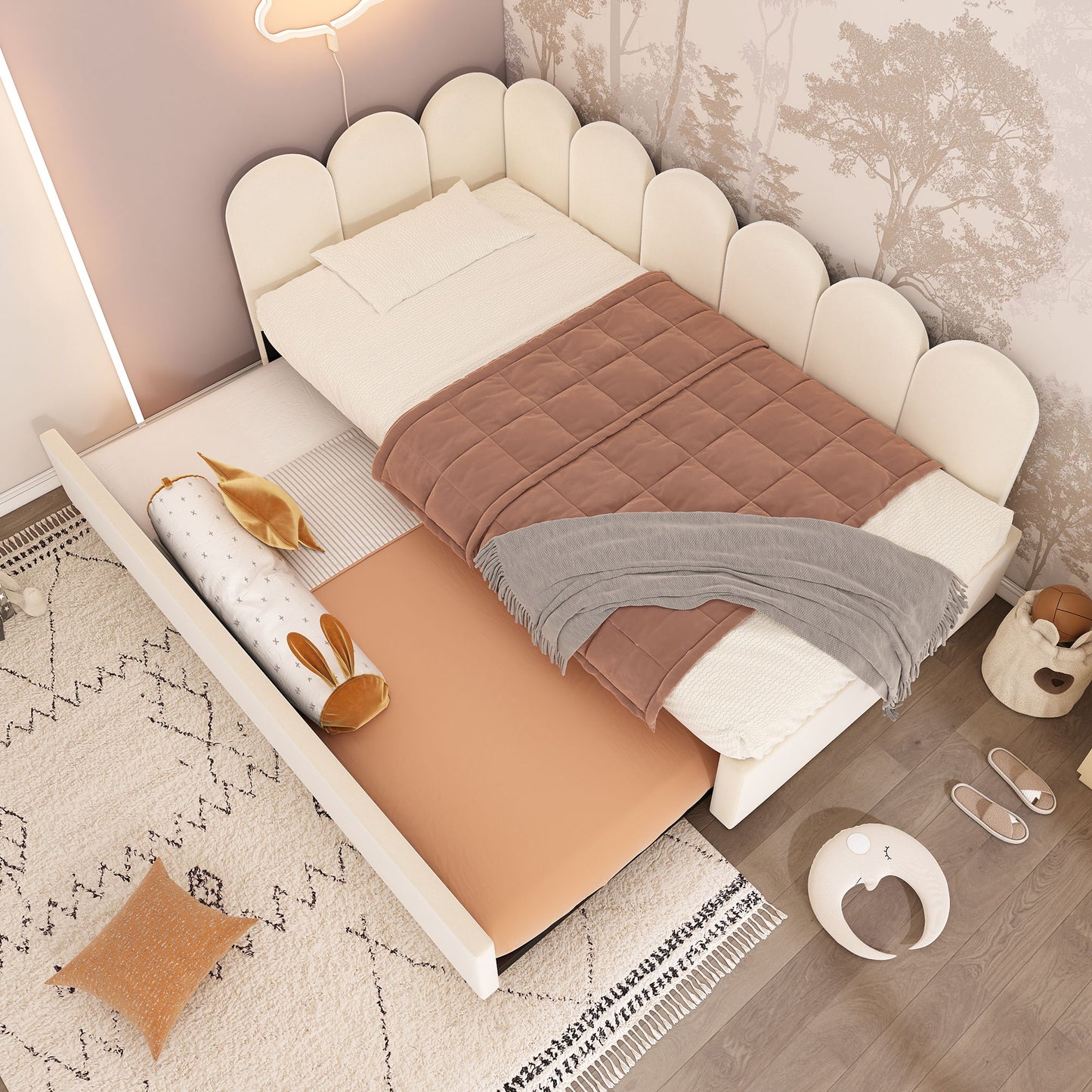 Upholstered Daybed With Metal Slatted Base