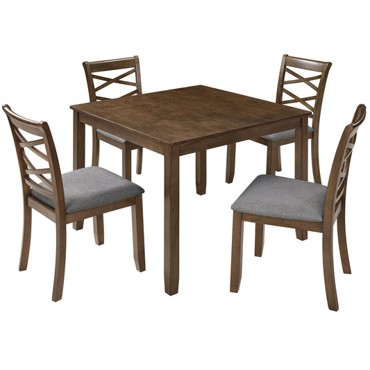 5 Piece Dining Table Set & 4 Chairs - Walnut