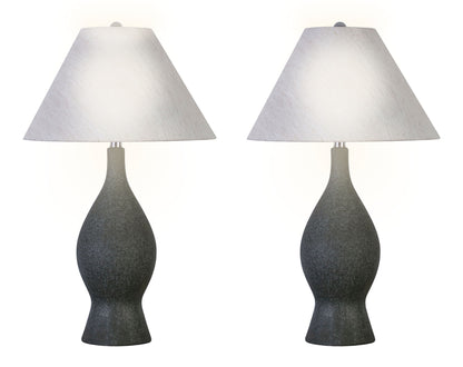 "Cerulean Elegance" Ceramic Table Lamp (Set of 2) - Blue Gray
