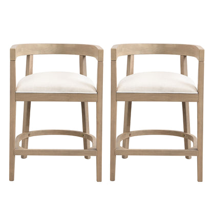 Modern Rubberwood Counter Stool Set With Upholstered Seats